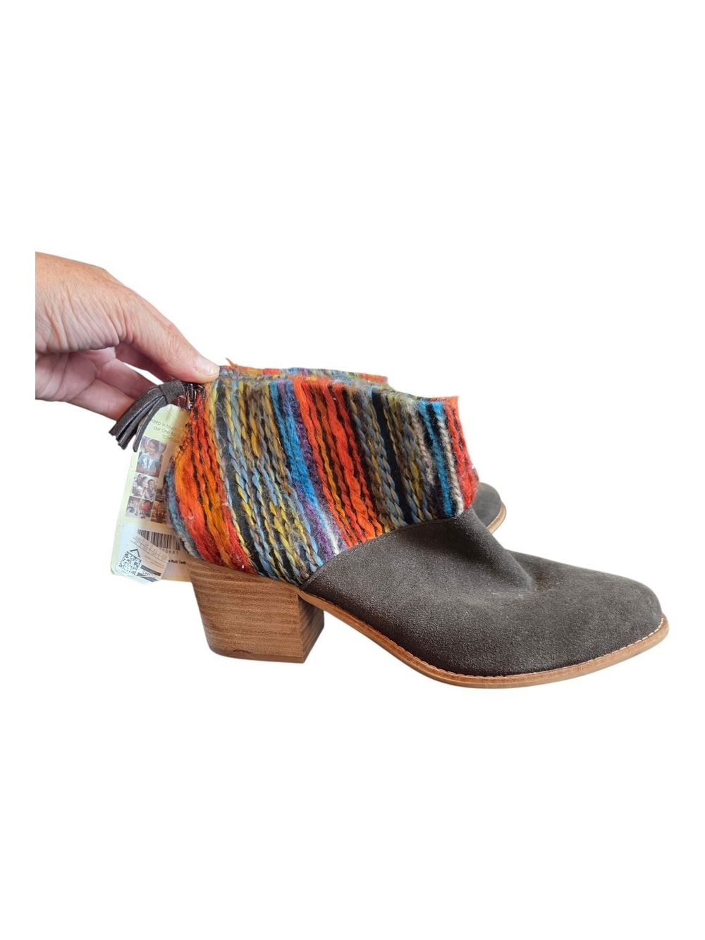 Toms Women's Brown Kala Suede & Mullticolor Textile Block Heel Boots Size 12